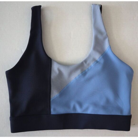 Wilo The Label x Anthropologie Sz S Blue Colorblock Rib Sports Bra & Shorts Set - Picture 3 of 11